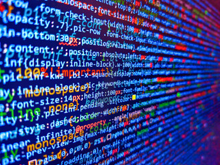 Template of website, selective focus. Abstract computer script code. Technological background. Programmer developer screen concept. Screens with program web code and mouse  monitor background.