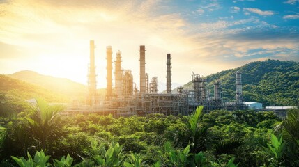 Obraz premium Industrial Complex Surrounded by Lush Greenery