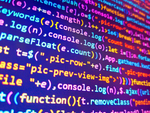 Software log in linux. Monitor technology concept. Data encryption security code on a computer display. Search for encryptions in binary data. Backend programming, software development concept.