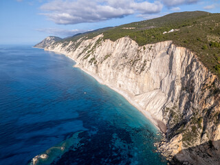 Fototapeta premium Aerial drone view of the beautiful beach of Porto Katsiki on the island of Lefkada in Greece.