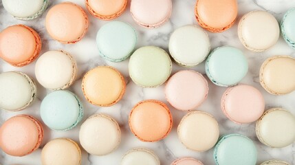 Obraz premium Colorful Assortment of Macarons on Marble Background