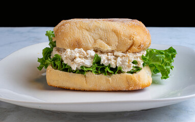chicken salad sandwich  with a pickle