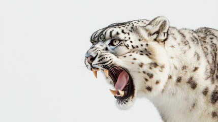 Obraz premium Roaring snow leopard arctic region wildlife photography minimalist background close-up view nature conservation impact