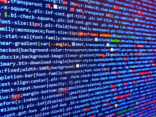 Software development pattern. Software source code. Network on monitor screen. Coding concept....