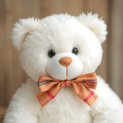 Un lindo osito de peluche, muy peludo con un moño naranja
