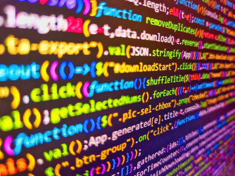 Datacenter backup. Error and computer problems concepts. Jquery code background. Template of website, selective focus. Python code computer screen. Shop window with closing down sale posters.