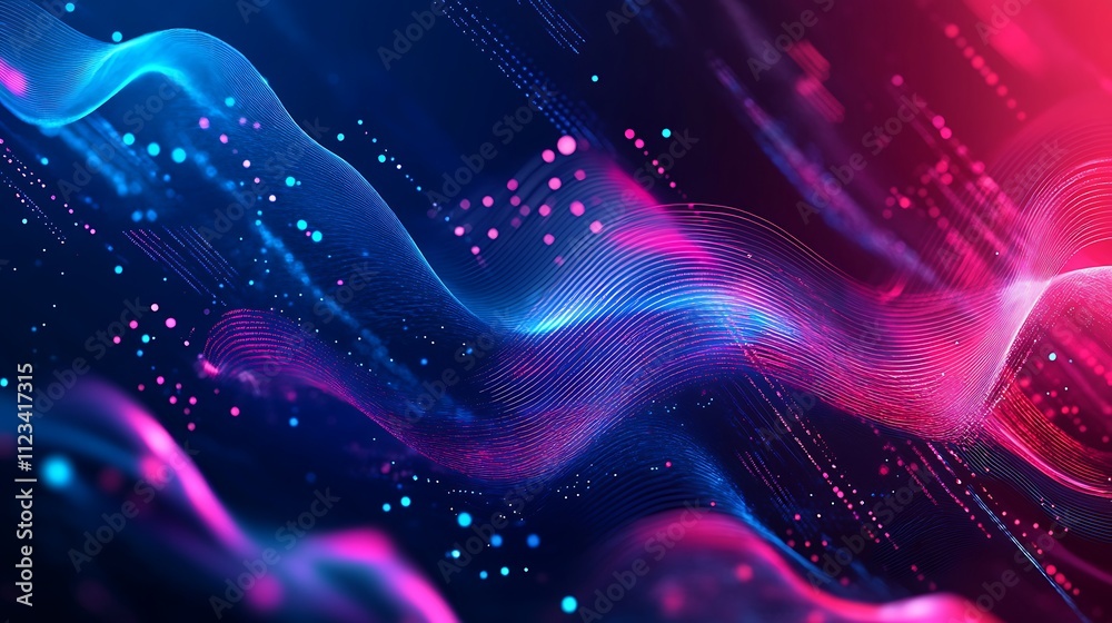 Wall mural abstract vibrant wave patterns glowing with digital light elements image