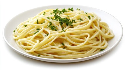 Delicious Spaghetti with Garlic and Parsley Garnish on Plate