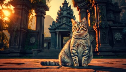 cat in front of old building