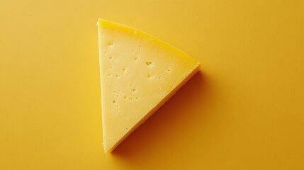 Cheese wedge triangle, dairy slice piece from top view, cheddar or swiss yellow food, gourmet snack meal product for healthy appetizers, milk based.