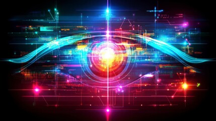 Fototapeta premium Abstract digital eye with soft flowing wave lines creating an immersive and futuristic background reflecting the power of technology vision and the digital transformation.