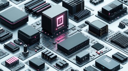 Fototapeta premium Array of electronic components and circuit boards 