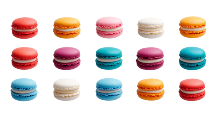 Colorful assortment of macarons displayed on a reflective surface, perfect for dessert lovers.