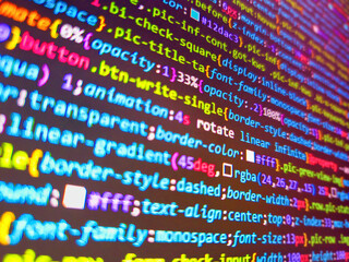 Provided full access to the server. Pink unique background. Stock market ticker on monitor screen. Abstract screen of web developer. Web server data on a monitor. Stock market graph analysis.