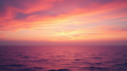 Obraz premium A serene background of a gradient sunset sky blending seamlessly into a calm ocean, creating a peaceful and artistic scene, scene, artistic, serene