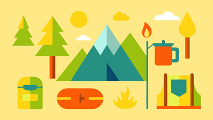 Fototapeta premium Camping in the forest. Vector illustration. Flat design style.