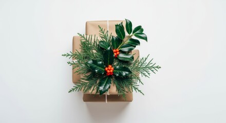 Minimalist Christmas Holiday Gift with Festive Greenery &ndash; Elegant Decor for New Year and Easter
