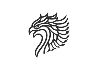 Naklejka premium Elegant griffin head logo with minimalist vector line art in black and white. White background, professional and ultra HD quality.