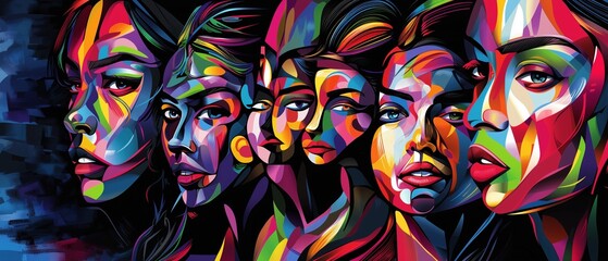 Vivid Abstract Portraits Featuring Semi-Realistic Figures, Bold Colors, Stained-Glass Aesthetic, and Vibrant Modern Art Style