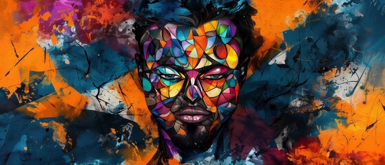 Vivid Abstract Portraits Featuring Semi-Realistic Figures, Bold Colors, Stained-Glass Aesthetic, and Vibrant Modern Art Style