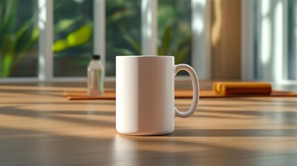 Mug mockup with a serene yoga studio background. Generative AI