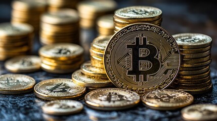 Stacks of gleaming coins symbolize the rise of cryptocurrency, showcasing modern finance