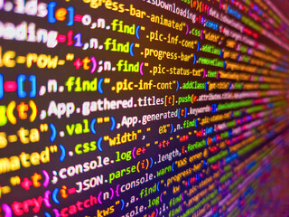 Fragment of a sequin fabric. Red  unique background. Grow up coins for investment and saving concept. Compressed javascript code on computer screen. Abstract computer script code. 3d rendering.