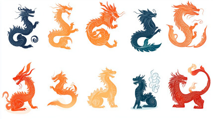 Obraz premium Various artistic representations of dragons in different styles and colors
