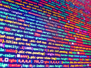 Software developer coding screen. Abstract numbers background. Binary code with zeros and ones on a...