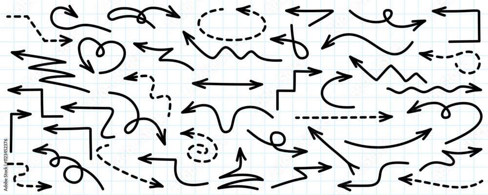 Poster arrow element set, twisted curved arrows