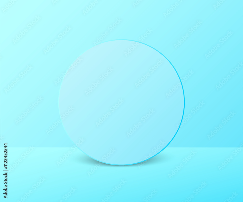Poster modern blue circle podium background in minimal style, geometric empty round platform, circle frame 