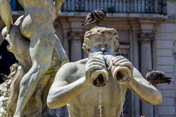 Fontana Del Moro at Piazza Navona in Rome, Italy, sunny day © josefkubes
