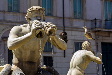 Fontana Del Moro at Piazza Navona in Rome, Italy, sunny day © josefkubes