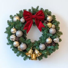 Festive christmas wreath with baubles and bells