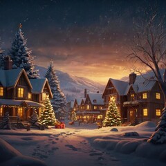 Fototapeta premium Christmas tree and house