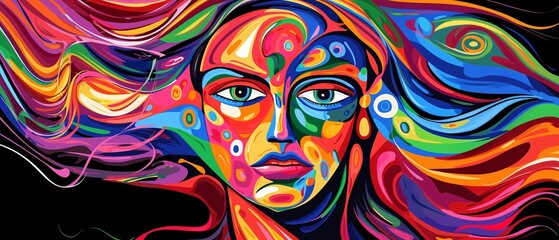 Fototapeta premium Vivid Abstract Portraits Featuring Semi-Realistic Figures, Multiple Faces, Bold Colors, Stained-Glass Aesthetic, and Vibrant Modern Pop-Art Style