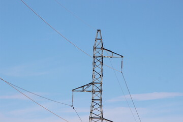 Obraz premium Electric Pole with Wires Close Up