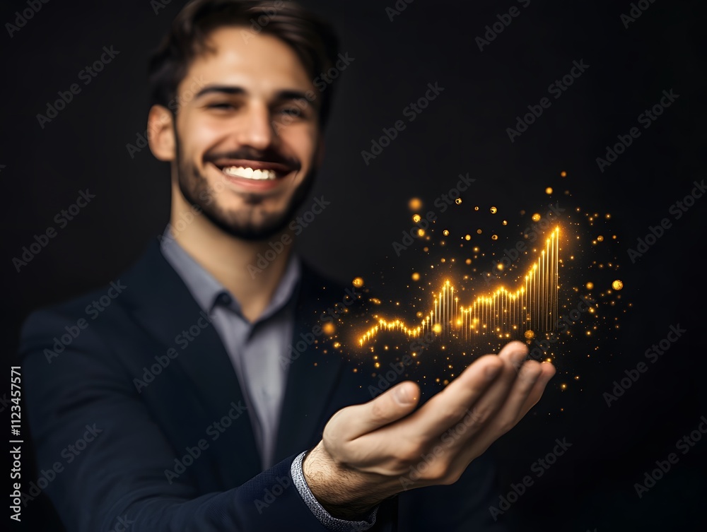 Aufkleber confident businessman holding a glowing graph that represents financial growth and success in a prof