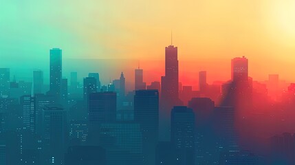 Fototapeta premium City Skyline at Sunset Hues of Teal and Orange