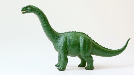 Naklejka premium Green plastic toy brachiosaurus on white background