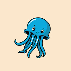 Playful Blue Jellyfish Character Illustration