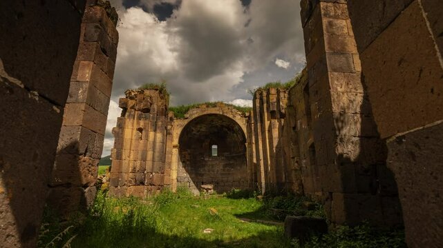 day time gorgeous old town walls temple timelapse 4k armenia