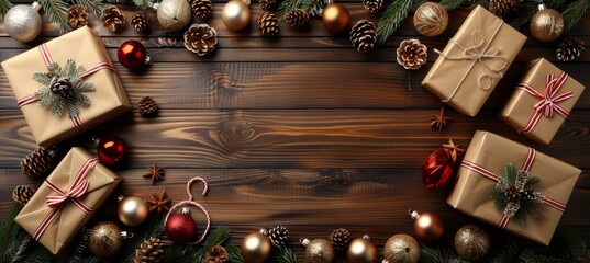 Cheerful christmas gifts and vibrant decorations with ample space for personalized text or messages