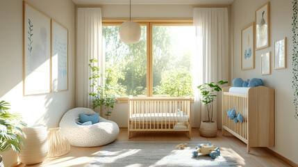 Cozy and bright nursery with natural light and minimalist decor in a peaceful setting