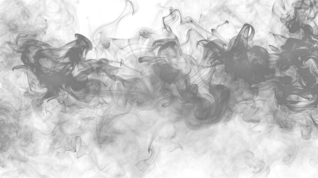 Abstract, swirling smoke patterns in shades of gray, creating a mesmerizing, ethereal and otherworldly visual effect with low opacity over a blank transparent png background
