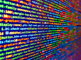 Javascript code. Blue background with computer digital binary code bit number one and zero text....