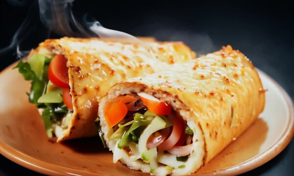 A gyros rotating on black screen food commercial mockup