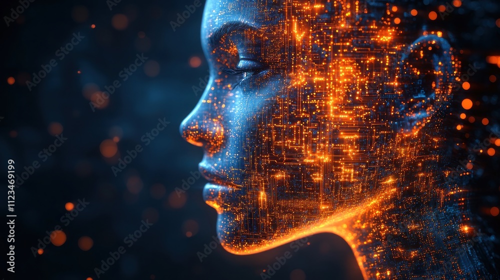 Poster futuristic profile with glowing data patterns