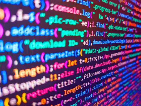 Abstract code background. Code background. Code text written and created. Abstract computer script code. Developer work. Software developer coding screen. Abstract background for search job.