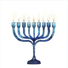 Fototapeta premium Modern blue gradient menorah with lit candles